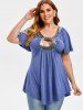 T-shirt Tunique Evidé de Grande Taille à Paillettes - Ardoise bleue 4X