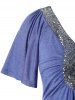 T-shirt Tunique Evidé de Grande Taille à Paillettes - Ardoise bleue 4X