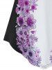 Plus Size Flower Print Uneven Hem Long Sleeve Tunic Tee -  