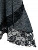 Plus Size Marled Lace-up Lace Panel Tulip Hem Knit Sweater -  