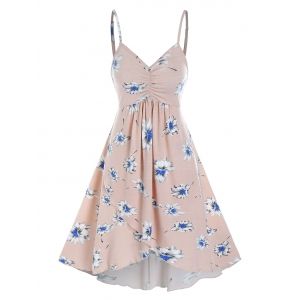 

Floral Print Ruched Cami A Line Dress, Pink