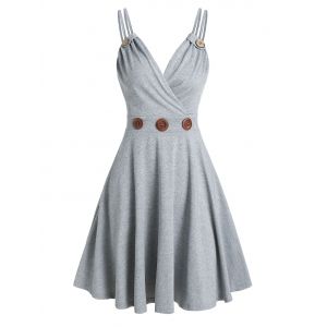 

Mock Button Strappy Flare Dress, Light gray