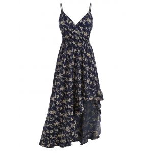 

Floral Flounce Asymmetrical Maxi Cami Dress, Deep blue