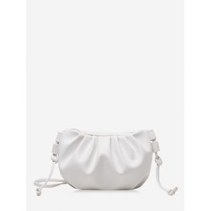 

Pure Color Pleated Leather Sling Bag, White