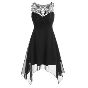 

Flower Guipure Panel Sleeveless Handkerchief Dress, Black