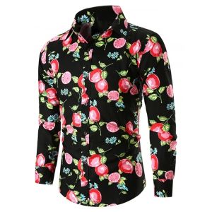 

Allover Lemon Print Button Up Casual Shirt, Black