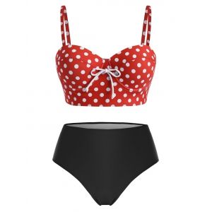 

Plus Size Underwire Polka Dot High Rise Tankini Swimwear, Red