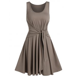 

Plain Tie Waist Mini Sleeveless Dress, Light coffee