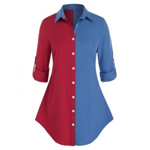 

Plus Size Roll Up Sleeve Colorblock Shirt, Multi