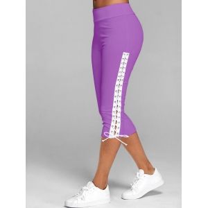 

Lace Up Capri Leggings, Purple flower
