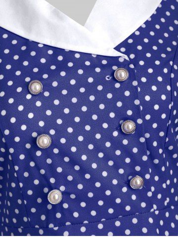 

Shawl Collar Polka Dot Double Breasted 1950s Dress, Deep blue