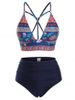 Ethinc Printed Strappy Crisscross Lace-up Tankini Swimwear -  