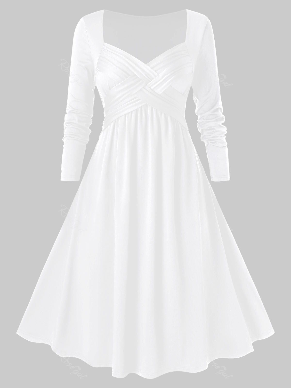 

Plus Size Criss Cross Midi A Line Dress, White