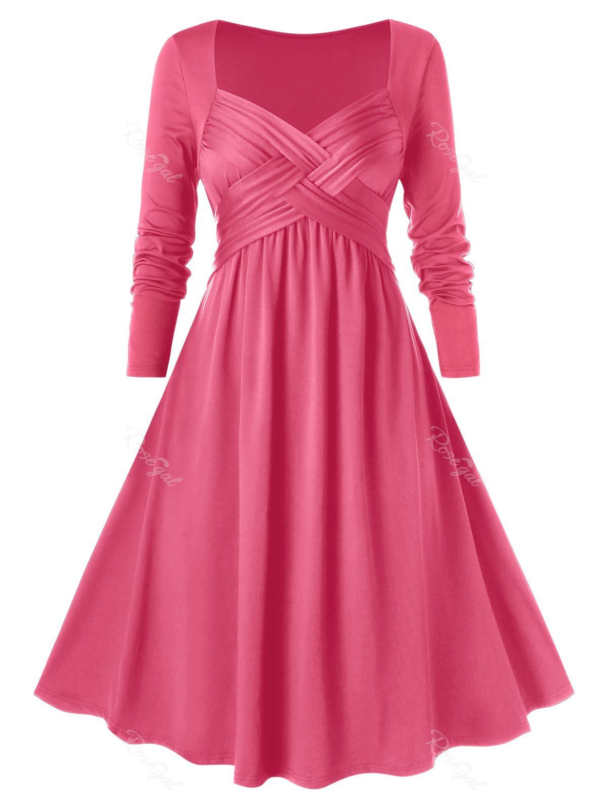 

Plus Size Criss Cross Midi A Line Dress, Hot pink