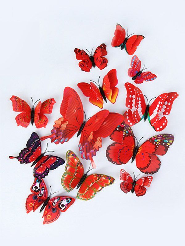 

12 Piece 3D Butterfly Decorative Wall Stickers, Red