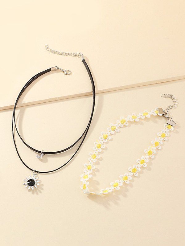 

2Pcs Sunflower Layers Choker Necklace Set, Multi-a