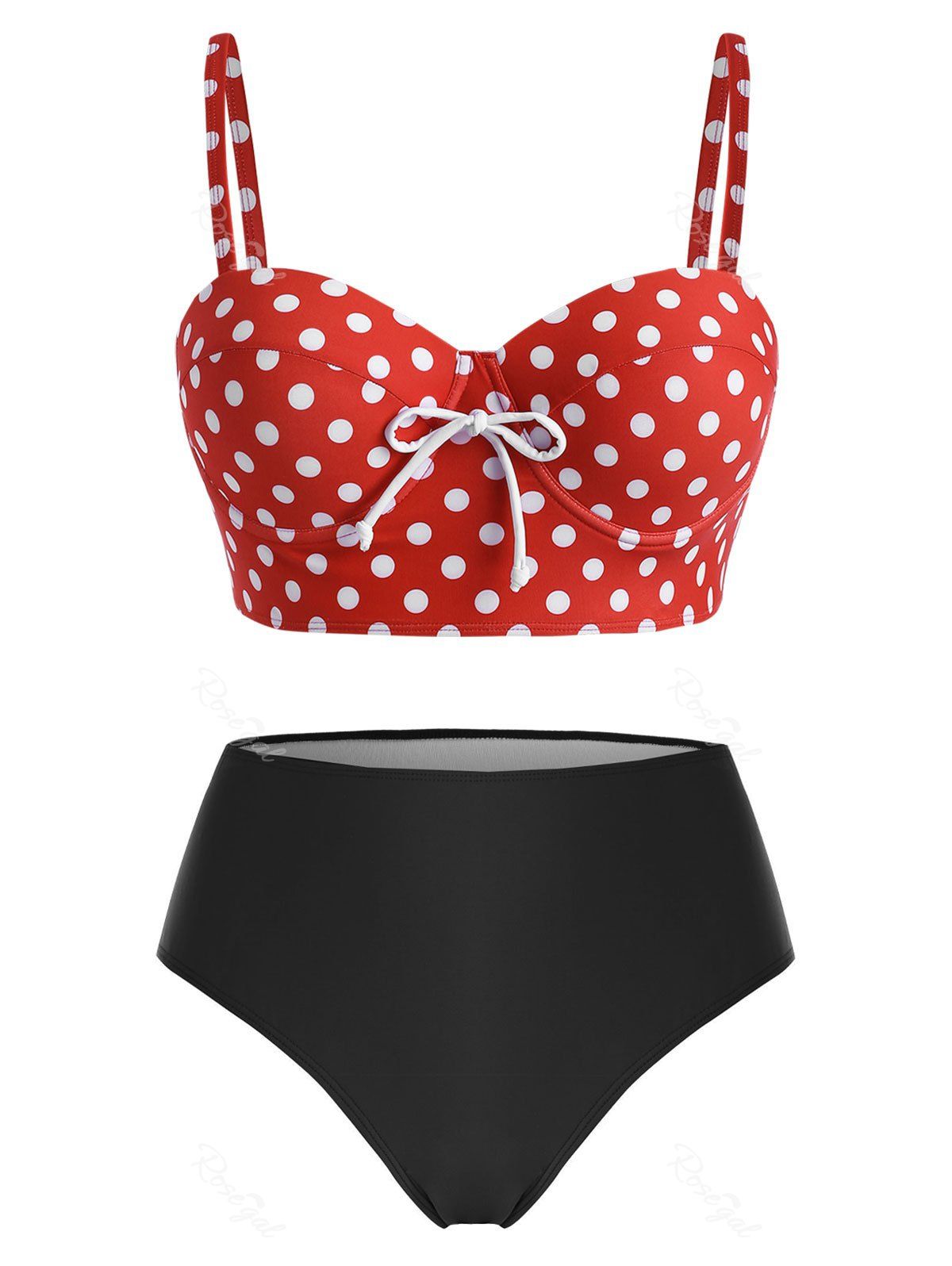 Discount Plus Size Underwire Polka Dot High Rise 1950s Bikini Swimsuit  