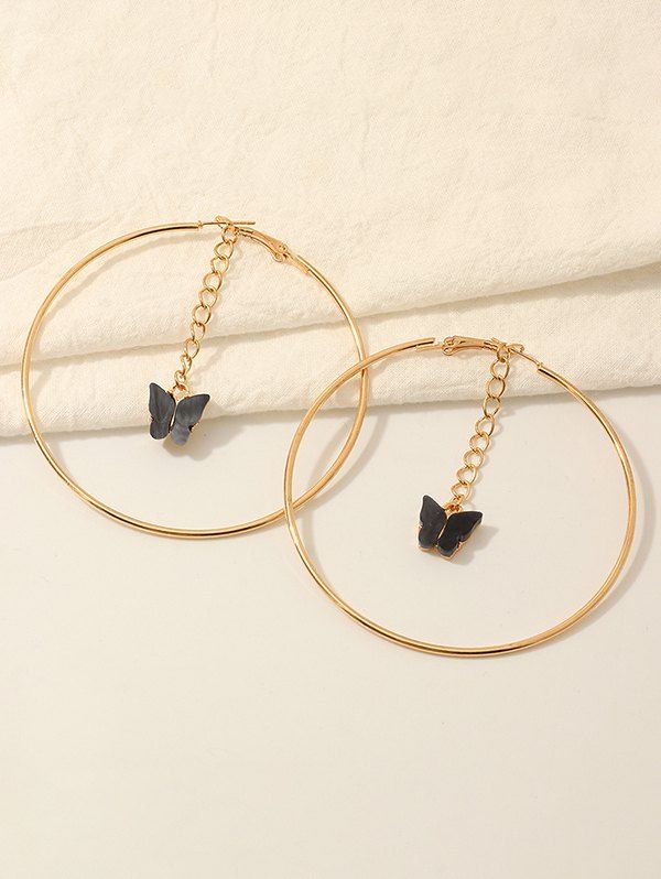 

Acrylic Butterfly Pendant Hoop Earrings, Black