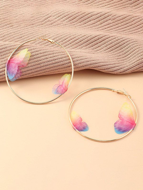 

3D Butterfly Alloy Hoop Earrings, Multi-a