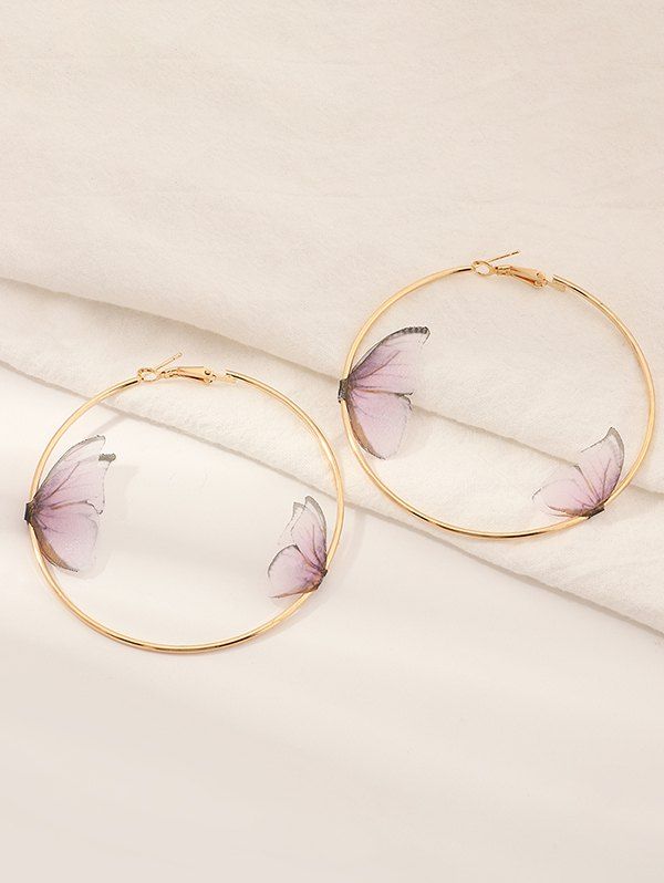 

3D Butterfly Alloy Hoop Earrings, Light pink