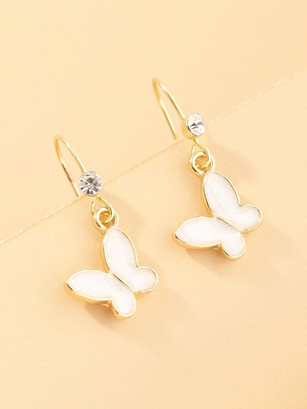 

Butterfly Glazed Rhinestone Drop Earrings, White