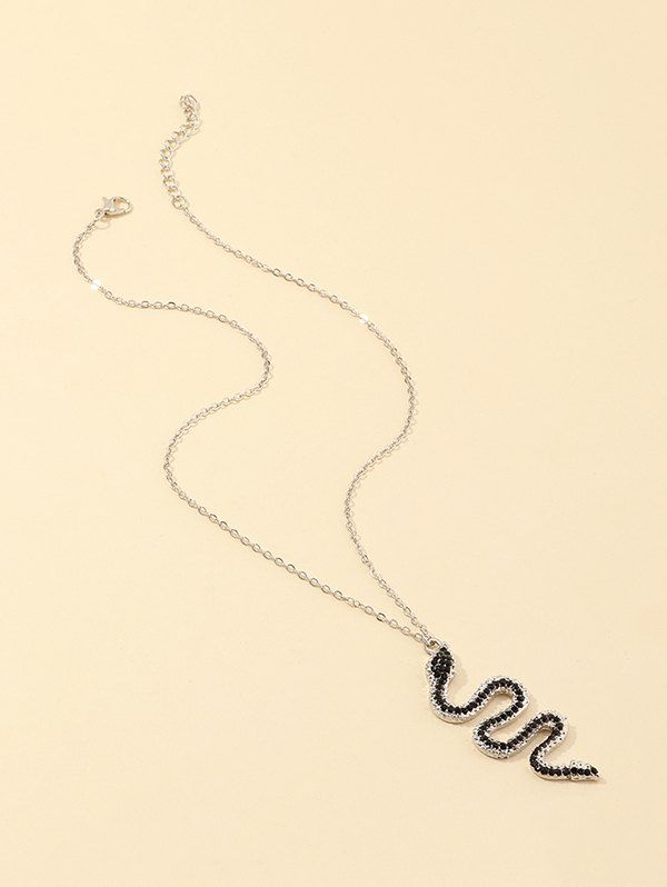 

Snake Pendant Rhinestone Chain Necklace, Black