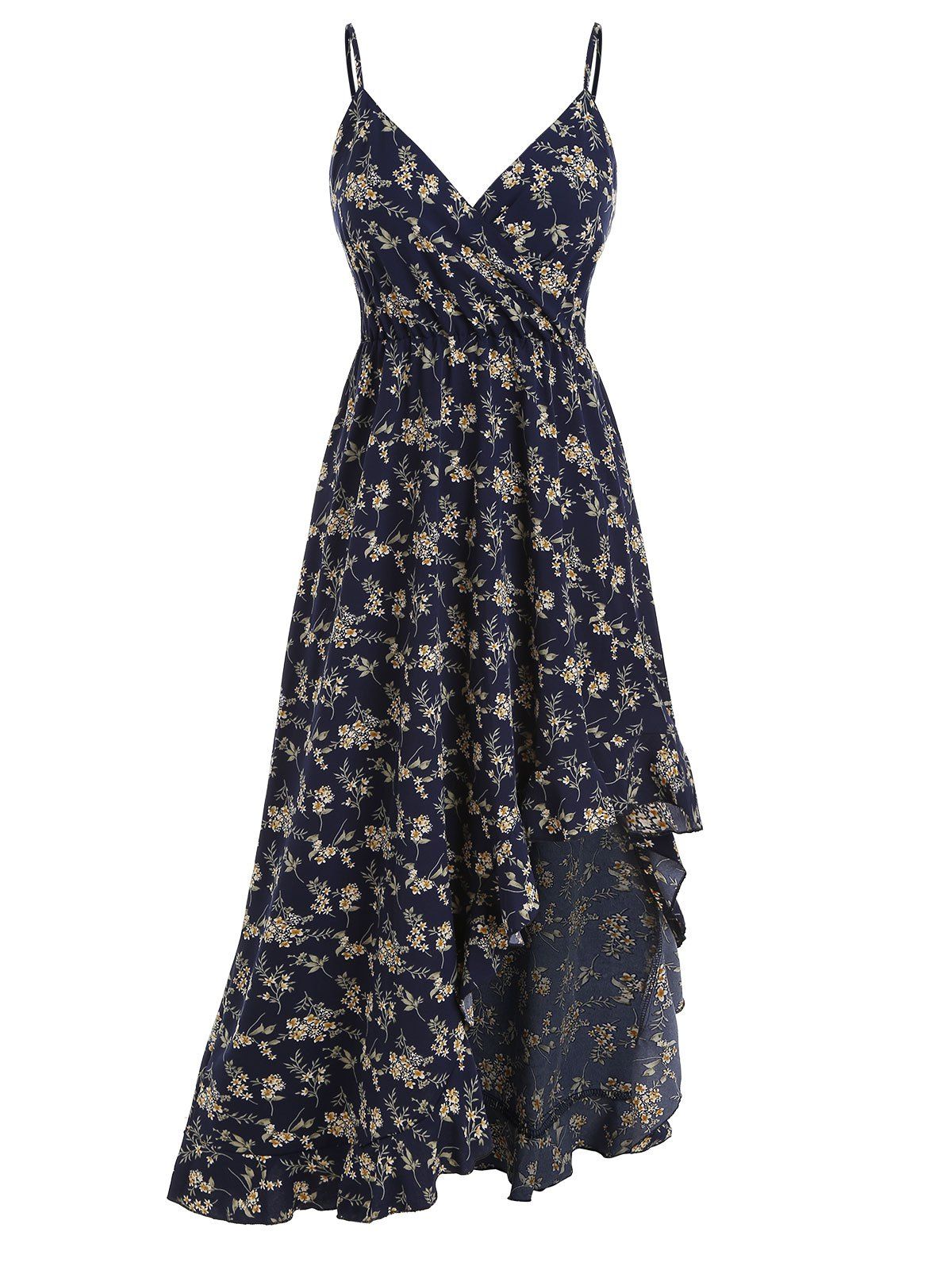 

Floral Flounce Asymmetrical Maxi Cami Dress, Deep blue