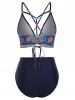Ethinc Printed Strappy Crisscross Lace-up Tankini Swimwear -  