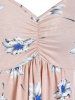 Robe Ligne A à Bretelle à Imprimé Fleurie à Volants - Rose  3XL