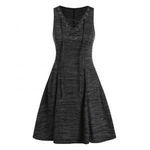 

Space Dye Lace Up A Line Mini Dress, Black