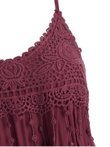 

Crochet Lace Panel Cami Mini Dress, Deep red