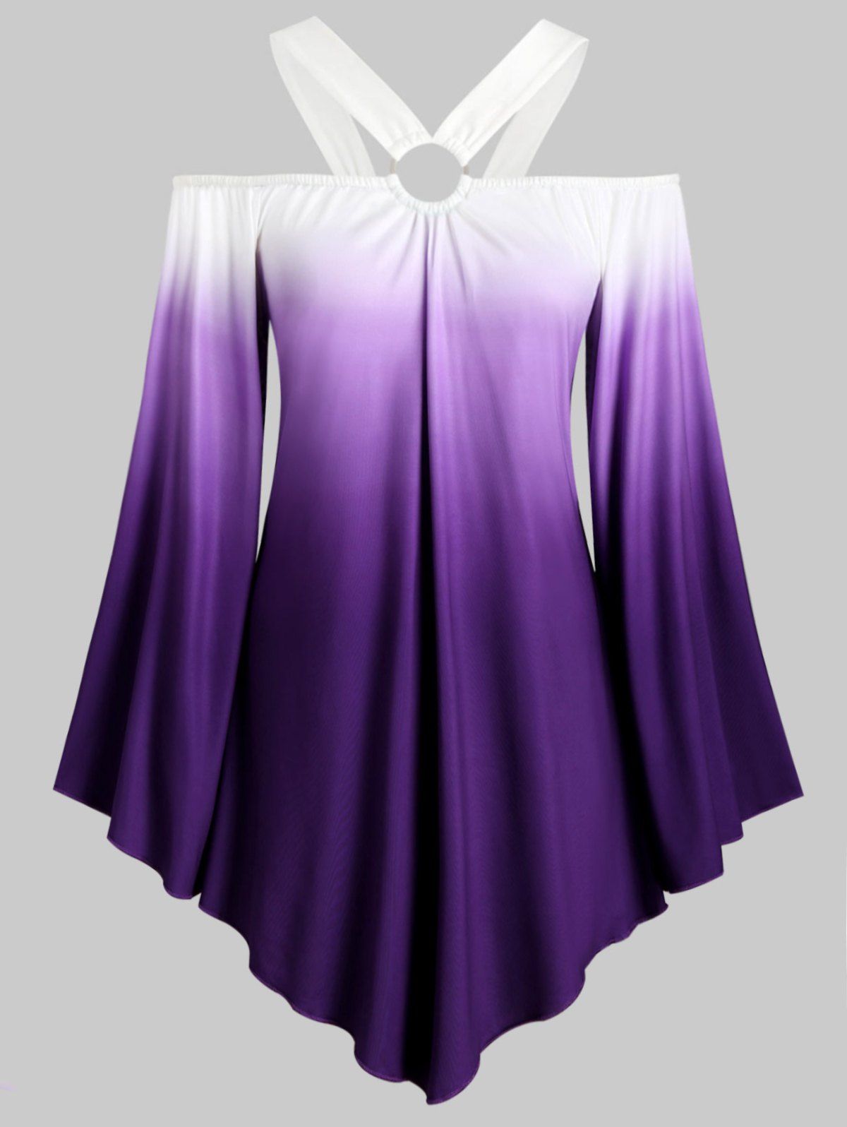 

O-ring Ombre Cold Shoulder Plus Size Top, Purple