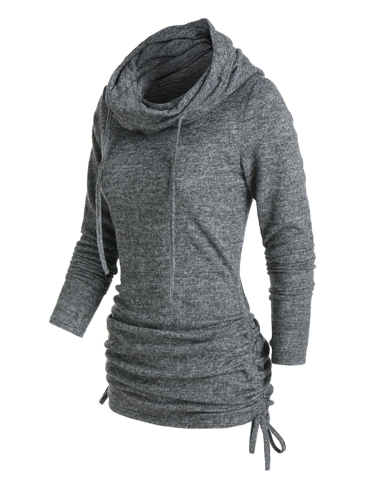 

Cinched Hem Cowl Neck Longline Sweatshirt, Ash gray