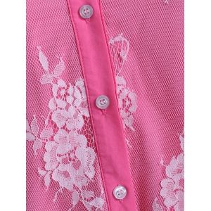 

Plus Size Lace Overlay Roll Up Sleeve Blouse, Light pink