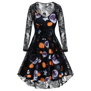 

Plus Size Halloween Pumpkin Bat Dress and Lace Sheer Cardigan Set, Black