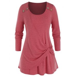 

Plus Size Overlap Twisted Long Sleeve Tunic Tee, Valentine red