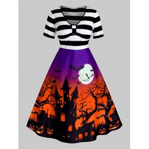 

Plus Size Halloween Printed Vintage Pin Up Dress, Black