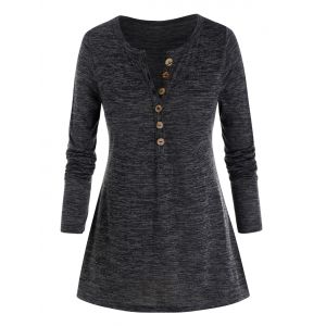 

Plus Size Space Dye Half Placket V Cut Long Sleeve Tee, Carbon gray