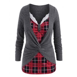 

Plus Size Twist Plaid Insert Marled Knitwear, Black