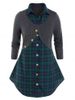 Plus Size Flannel Plaid Curved Hem Tunic Long Sleeve Blouse -  