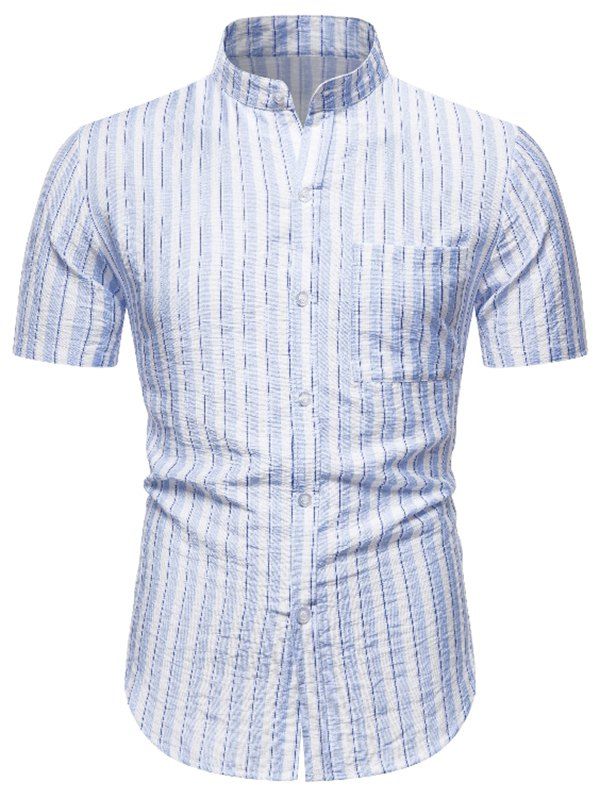 

Striped Pocket Button Up Short Sleeve Shirt, White