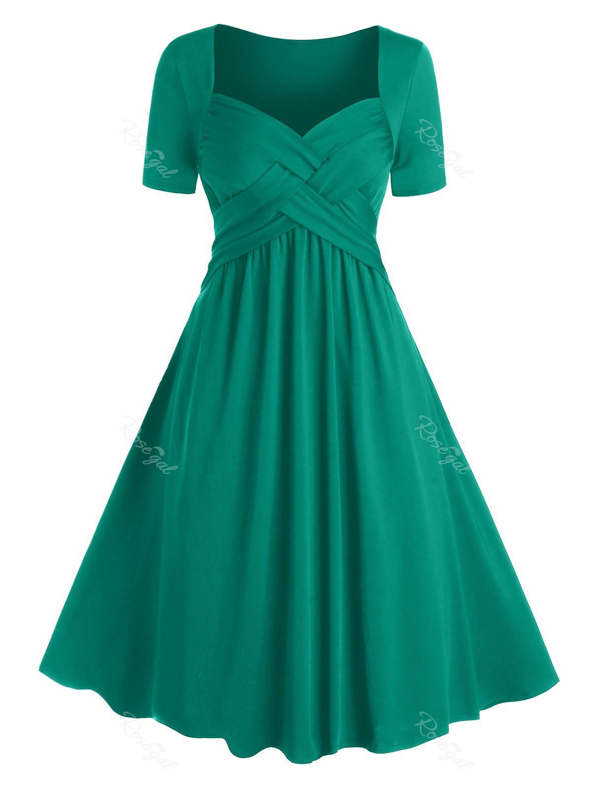 

Plus Size Crossover Midi Flare Dress, Medium turquoise