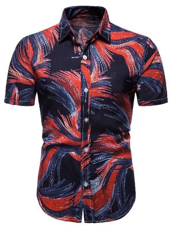 

Abstract Leaves Print Beach Short Sleeve Shirt, Red