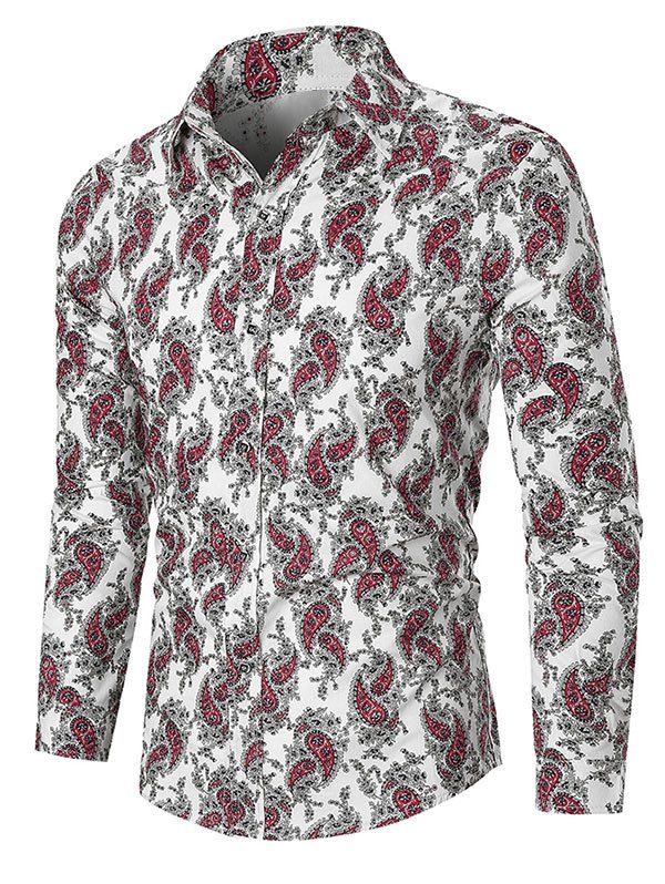 

Ditsy Paisley Print Button Up Long Sleeve Shirt, White
