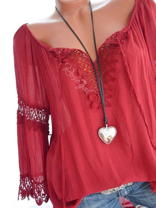 

Plus Size Lace Crochet Peasant Blouse, Red