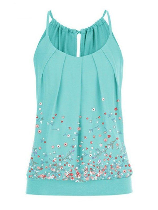 

Keyhole Back Floral Print Blouson Camisole, Light blue