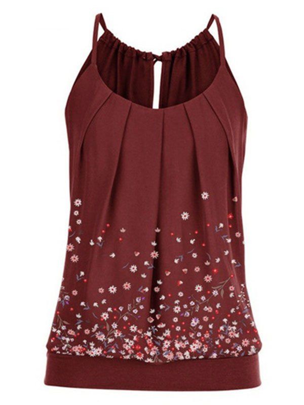 

Keyhole Back Floral Print Blouson Camisole, Deep red