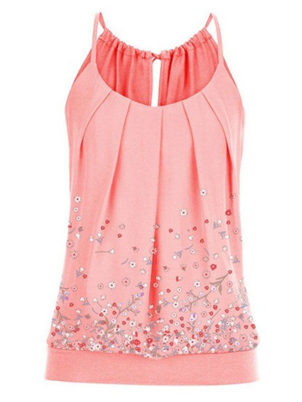 

Keyhole Back Floral Print Blouson Camisole, Light pink