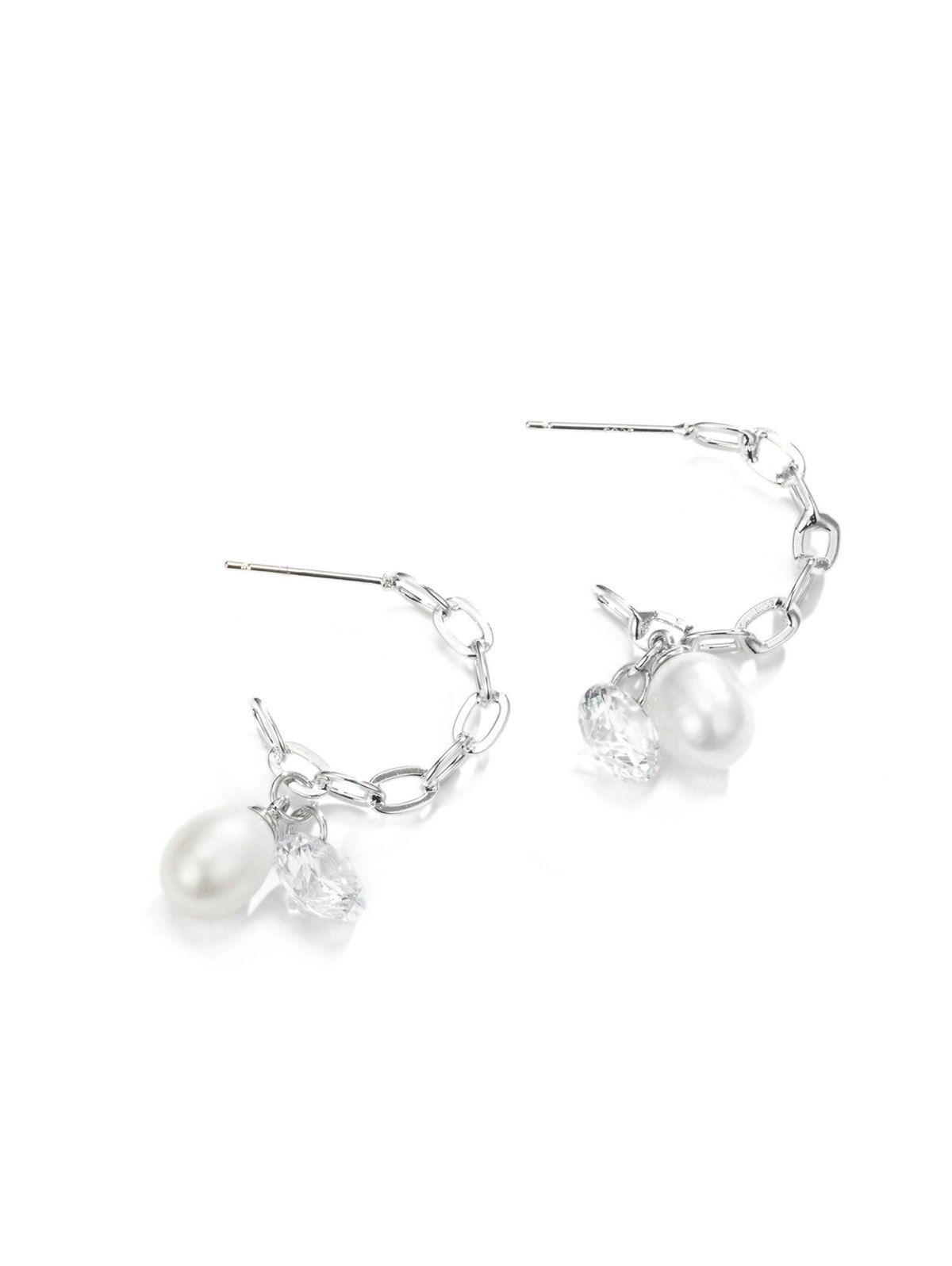 

Pearl Rhinestone Chain Earrings, Silver
