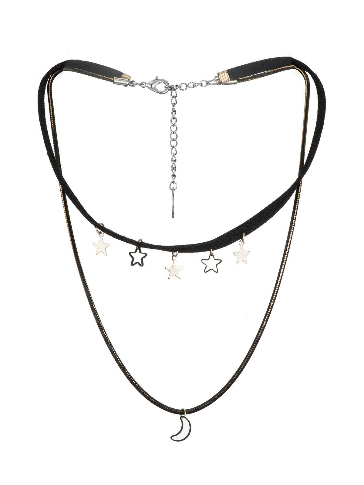 

Moon And Stars Layered Cord Choker Necklace, Black